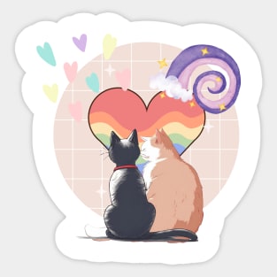 Couple cats and heart-shaped images in a soft watercolor atmosphere create a sweet mood. Sticker